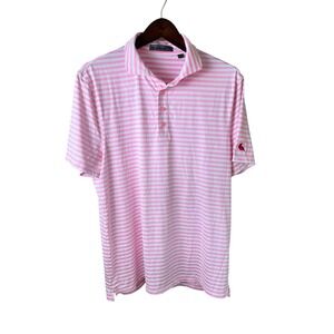G/FORE Polo‎ Shirt Mens Large White Pink Stripe Golf Performance Quail West